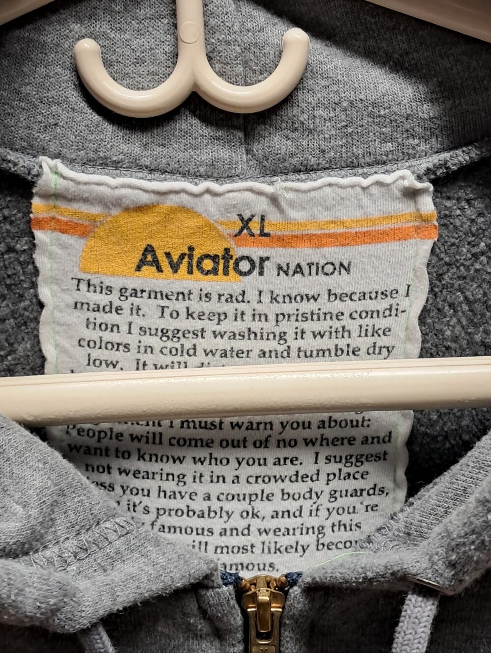Aviator Nation 5 Stripe Zip Hoodie Heather Grey Rainbow XL - Picture 3 of 6
